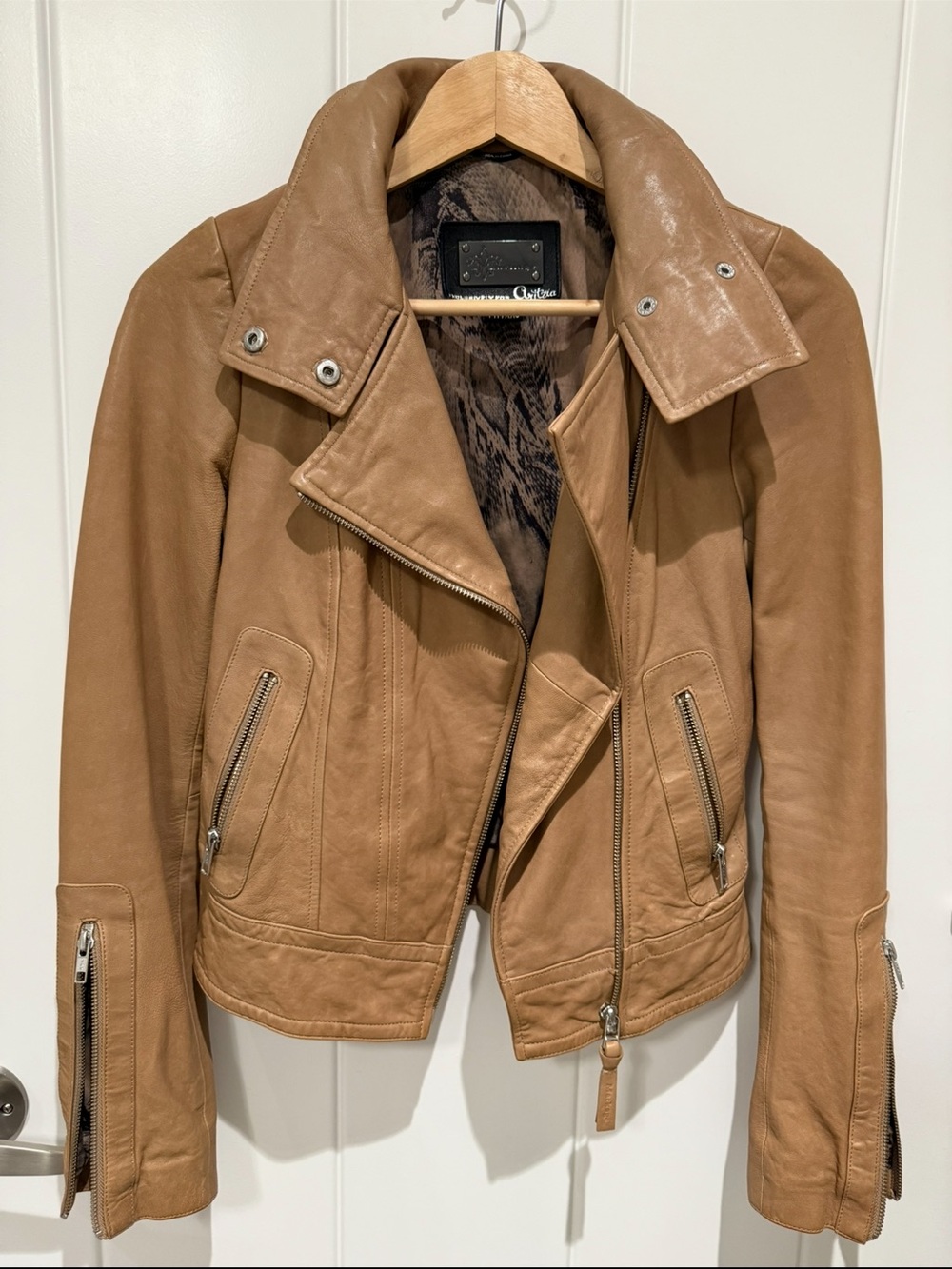 Aritzia Cognac Leather Moto Jacket